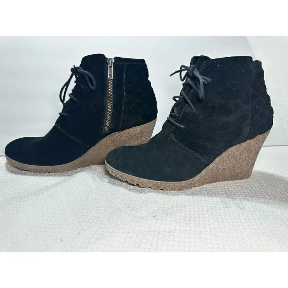 Mia black suede wedge heeled booties size 11